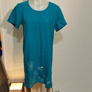 La Blend 100% linen embroidered floral dress Large